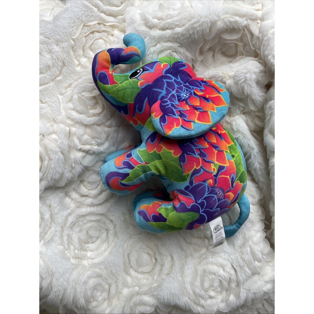 Pop Art Soft Elephant Plush E1028 Colorful Psychedelic Floral Stuffed Animal